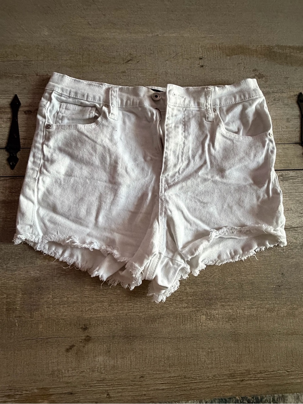 Kendall & Kylie White Distressed High-Rise Denim Shorts